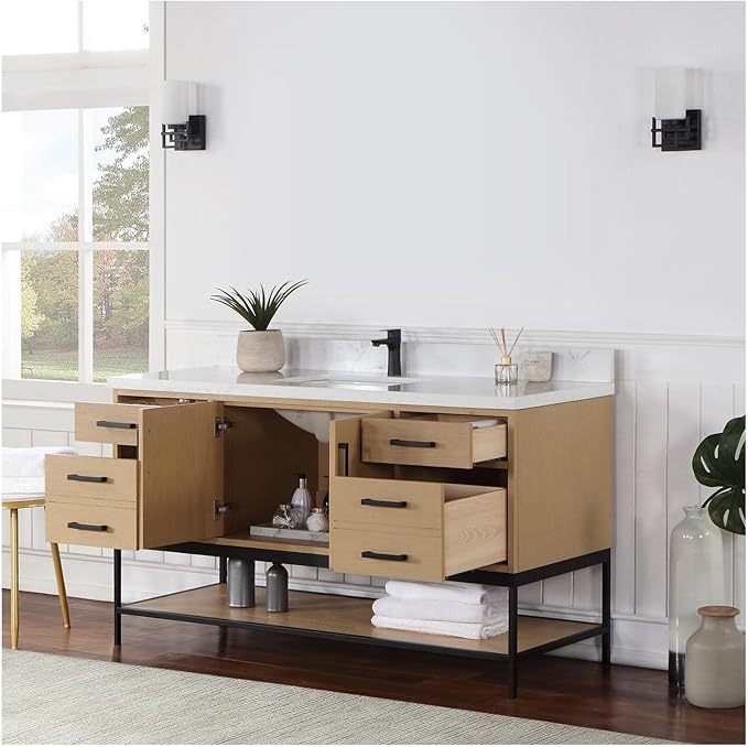 Wildy 60" Single Bathroom Vanity Set in Black Oak Without Mirror