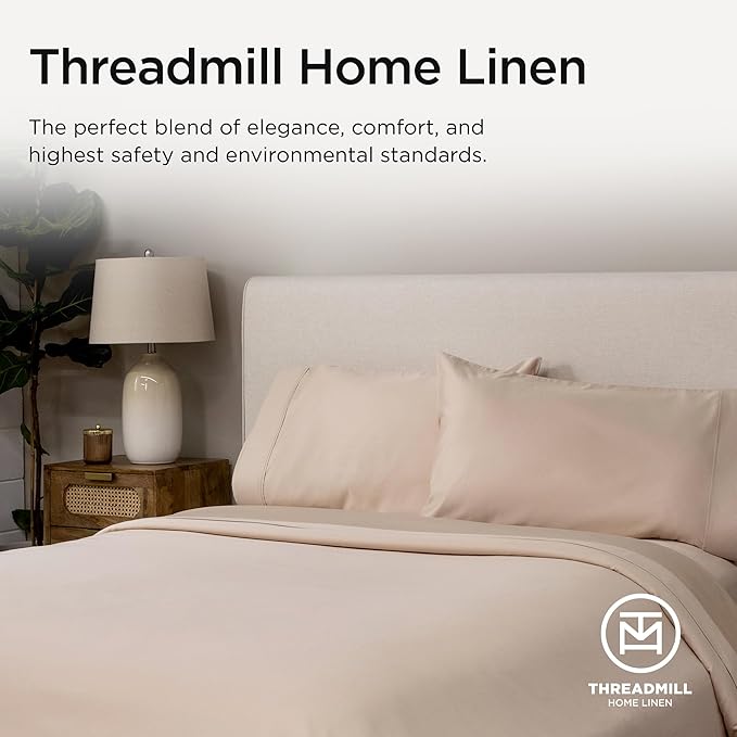 Threadmill Twin Sheet Set |656 Thread Count 100% Supima Cotton Sheets for Twin Mattress | Solid Sateen Twin Bed Sheets Set | 16” Deep Pocket | Soft Breathable 3-Piece Cooling Sheet Set | Beige Sheets