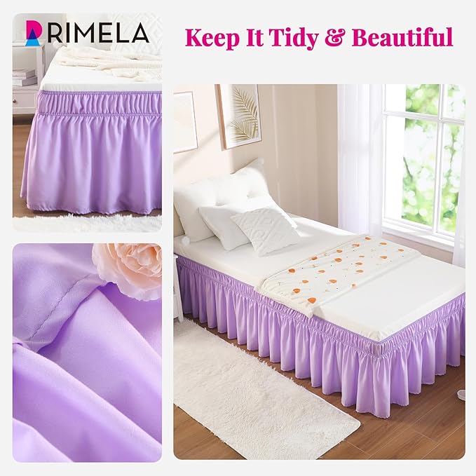 RIMELA Lilac Bed Skirt Full Size 15 Inch Drop, Elastic Bed Skirting for Bed Base and Frame, Bedding Dust Ruffle Easy to Install, Lightweight Wrap Around Adjustable Bedskirt
