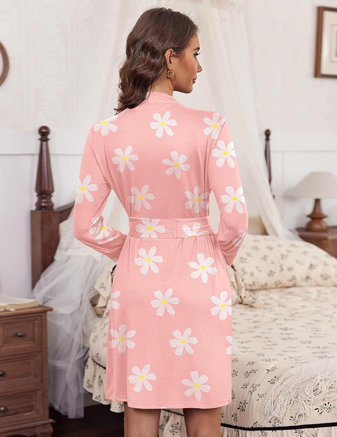 HOTOUCH Womens Robe Lightweight Short Knit Bathrobe Soft Ladies Sleepwear with Pockets