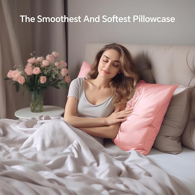 INFIIXSO Mulberry Silk Pillowcase for Hair and Skin, Silk Pillow Cases Queen Size Set of 2 with Hidden Zipper 20"x30", Ultra Smooth and Soft Cooling Pillow Cases for Hot Sleepers(Blush Pink, 2 Pack)