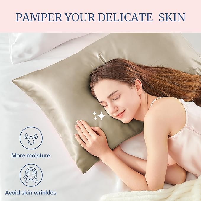 BEDELITE Satin Pillowcase for Hair and Skin, Super Soft Similar to Silk Pillow Cases 4 Pack with Envelope Closure, Cooling Pillowcases for Women Men (20"x30" Queen Size, Taupe)