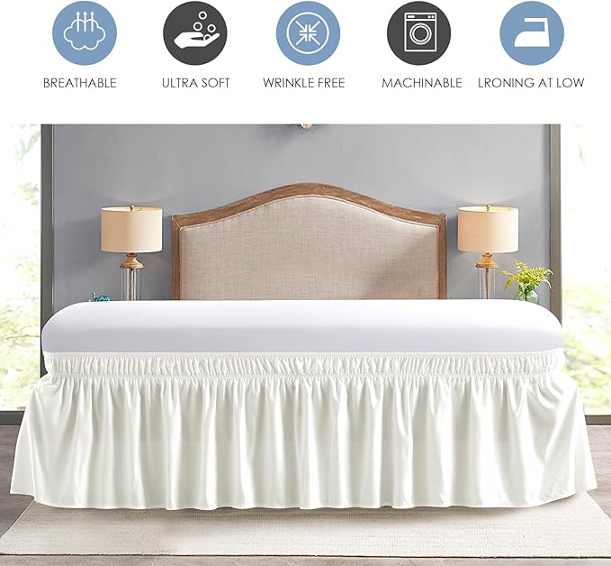 FreshCulture Queen Bed Skirt, Elastic Wrap Around Bed Skirt Queen Size, Bed Skirts for Adjustable Bed, Easy Fit with 22 Inch Drop Length, Hotel Quality Dust Ruffle for Queen Bed (Ivory)