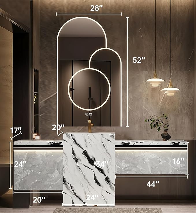 Single Sink Freestanding Bath Vanity, Modern Bath Vanity with LED Smart Mirror, 88IN Solid Wood Floating Bathroom Sink Cabinet with Marble Slate Top and Large Storage Drawer
