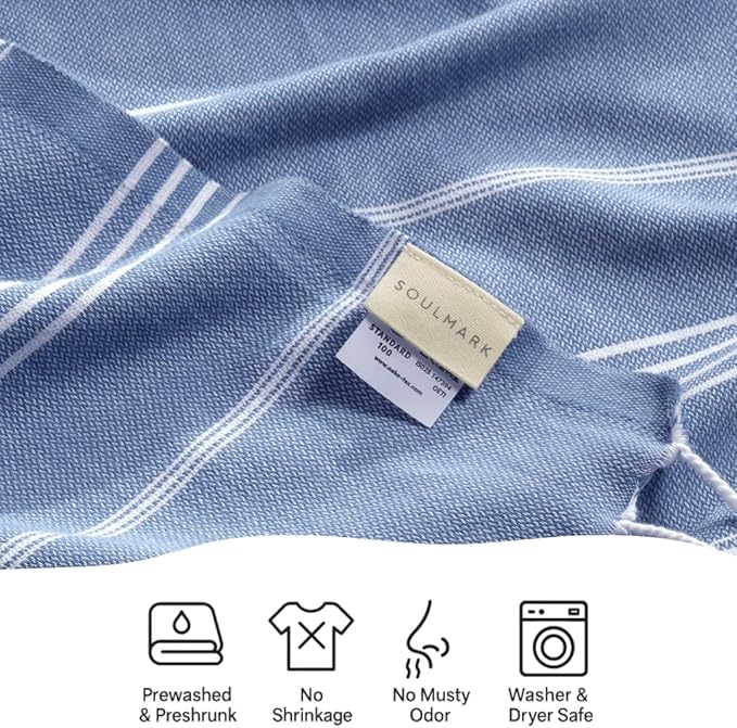 SOULMARK 100% Cotton Turkish Beach Towel with Bag - 38"x71" - 6 Pack - Made in Green & Oeko TEX Certified - Pre-Washed & Sand Free - Quick Dry and Lightweight for Travel - Made in Turkey - Light Blue