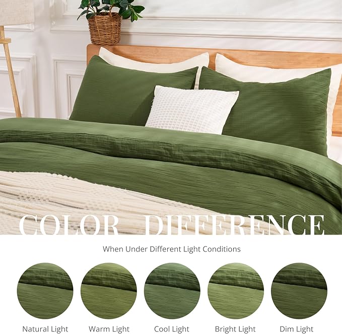 Green Duvet Cover Queen Size, 100% Sandwashed Cotton Soft Queen Duvet Cover Set 3 Pieces with Zipper Clousre & Corner Buttons (Green, Queen 90 x 90)