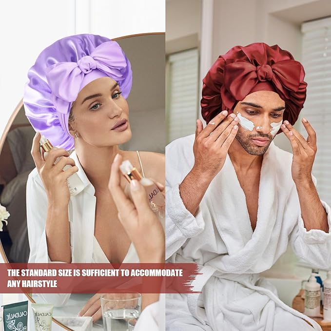 Silk Bonnet for Sleeping Women, Adjustable Soft Satin Lined Bonnet with Tie Band, Double Layer Sleep Night Cap