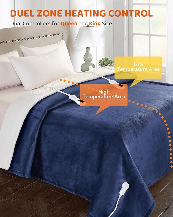 Heated Blanket Electric Blanket Queen Size, Super Soft Cozy Upgraded Flannel Heating Blanket with 9 Heating Levels & 1-9 Hours Auto Off, Fast Heat & Overheat Protection, 84" x 90", Blue