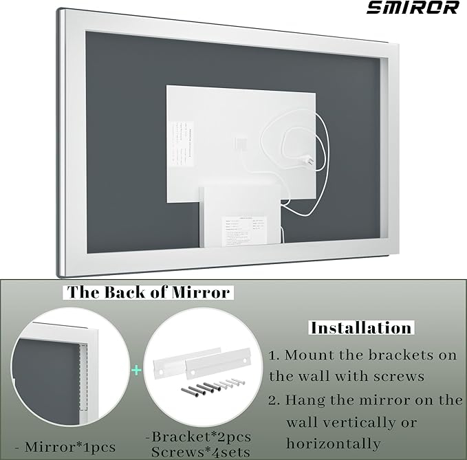 SMIROR LED Bathroom Mirror with Lights 66"x 36", Rounded Rectangle Lighted Vanity Mirror for Wall, Front Lit and Backlit, 3 Colors, Dimmable, Anti-Fog, Tempered Glass (Horizontally/Vertically)