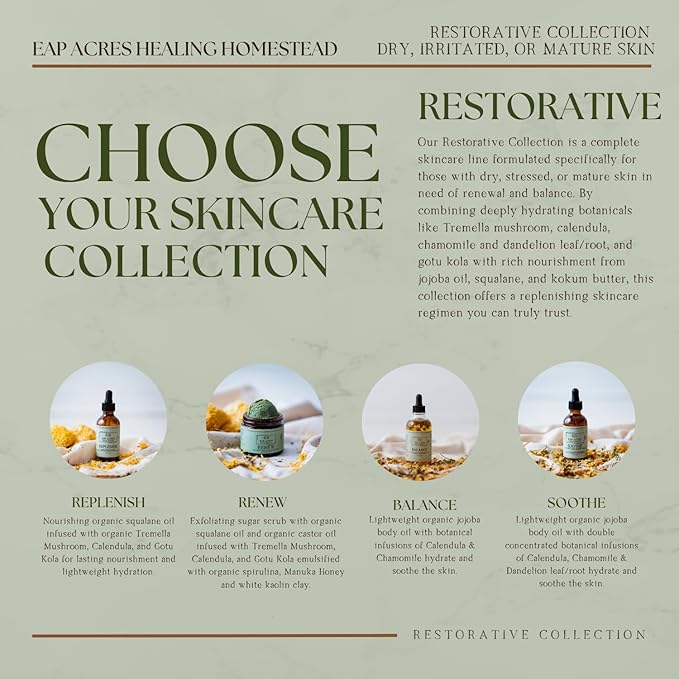 Emulsified Face Sugar Scrub, Organic squalane oil/Castor oil: Tremella Mushroom/Chamomile/Gotu Kola/Calendula/White Kaolin Clay, Manuka Honey-Gentle exfoliant-Dry/Sensitive/Mature skin (RENEW)