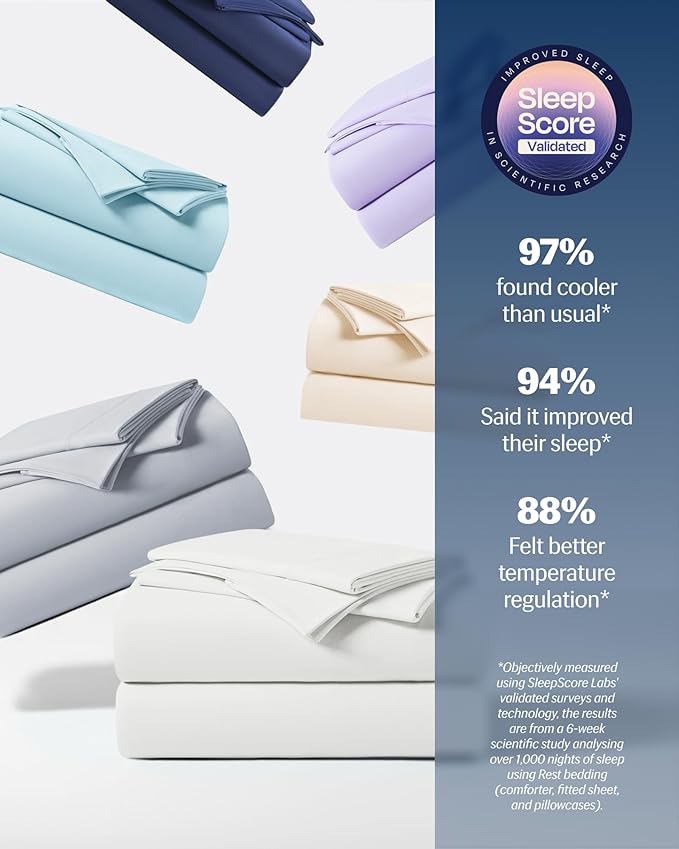 REST® Evercool®+ Cooling Sheet Set, King Size, Arctic White, Breathable Bed Sheets for Hot Sleeper and Night Sweats, with Pillowcases, with Ionic+ Self-Cleaning Silver Yarn for Sensitive Skin, 4PCS