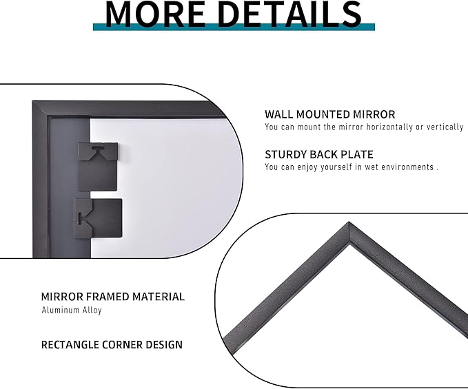 Black Bathroom Mirror for Wall, 30x60 Inch Rectangle Mirrors with Metal Frame, Modern Vanity Wall Mirror Decor for Entryway Hangs, Bathroom Living Room Horizontal or Vertical