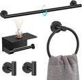 TQKAG 5 Piece Bathroom Towel Bar Holder Sets Matte Black Bathroom Hardware Set Stainless Steel Toilet Paper Holder with Shelf Bathroom Accessories Kit Wall Mounted