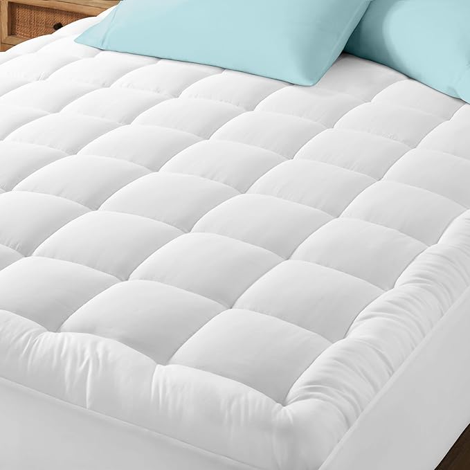 Bare Home Full XL Mattress Cover, White, 100% Cotton Top, Deep Pockets, Machine Washable, Breathable, Down Alternative Fiber Fill