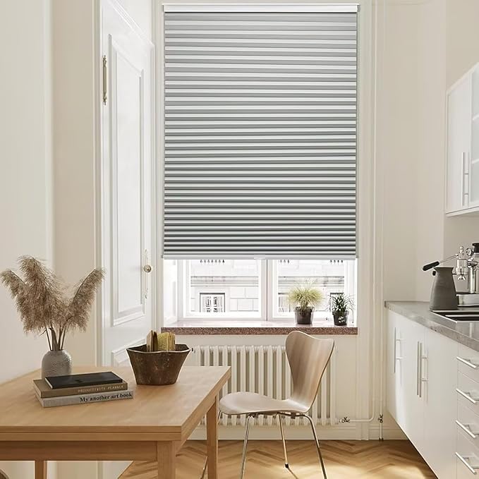 MYshade 1.5-Inch Cellular Cordless Blackout Shades,Thermal Insulating Noise Reducing Waterproof Blinds,Honeycomb Window Treatments for Indoor Light Control (Grey-38 W x 64" H)