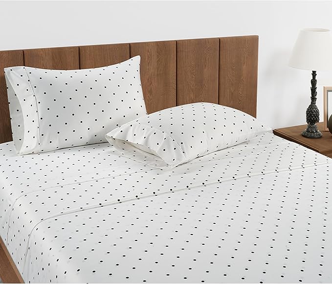 LANE LINEN King Bed Sheets – 450 Thread Count Long-Staple 100% Cotton King Size Bed Sheets, Hotel Luxury Soft Silky Sateen Weave, Durable for Daily Use, Fully Elasticized 15" Deep Pocket – Polka Dot