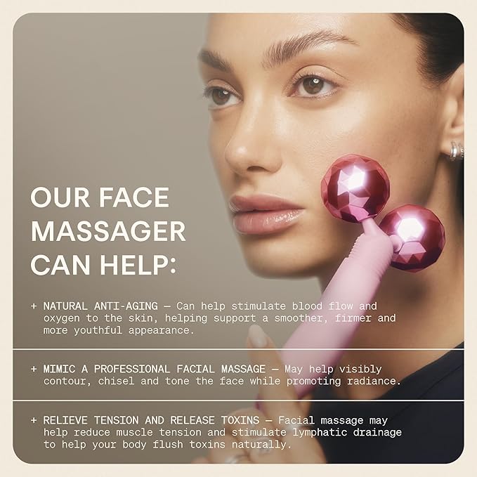 The Skinny Confidential Face Roller - Pink Balls Eye & Facial Roller Massager - Face Massage Tools Skincare for Wrinkles & Fine Lines, Sculpt, Contour, Tighten & De-Puff Skin