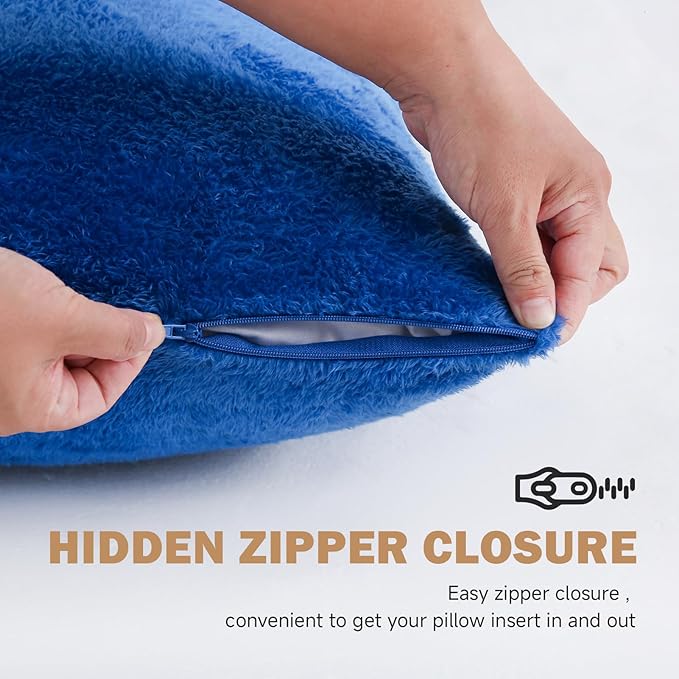 DOWNCOOL Large Body Pillow Insert with Faux Fur Cover - Fluffy Long Bed Pillow for Sleeping - Breathable Full Body Pillow for Adults - 20x54 inch (Blue, with Cover)
