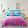 URBONUR 6Pcs Glitter Comforter Set for Girls Twin Size Gradient Tie Dye Purple Blue Bedding Set Comforter with Sheet Set, Ultra Soft and Breathable Kids Bed Set for Teen Girl