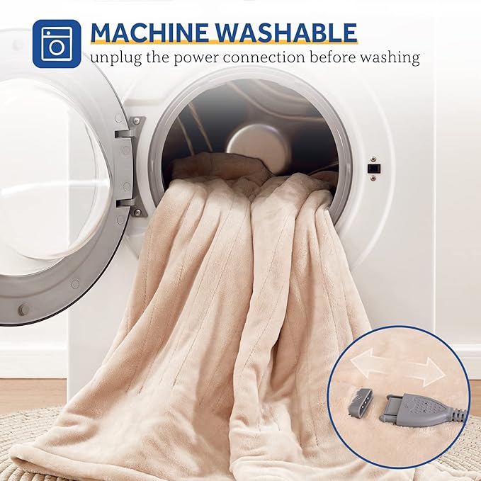 Sealy Electric Blanket Full Size, Flannel Heated Blanket with10 Heating Levels & Auto Shut Off, Machine Washable, Beige, 80 x 84 Inch