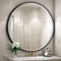 32" Round LED Bathroom Mirror, Dimmable Anti-Fog Vanity Mirror with Touch Control, 6000K Natural Light, Black Metal Frame, Wall Mounted for Makeup Shaving (IP54, 90+ CRI)