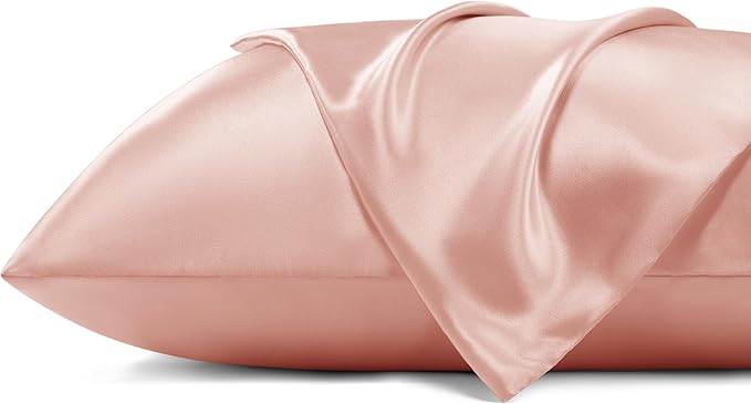 Bedsure Satin Pillowcase with Zipper, Similar to Silk Pillow Cases 2 Pack, Silky & Soft Satin Pillow Cases Standard Size for Hair and Skin, Peach Pink Pillow Covers, Gifts for Women Men, 20x26 Inches