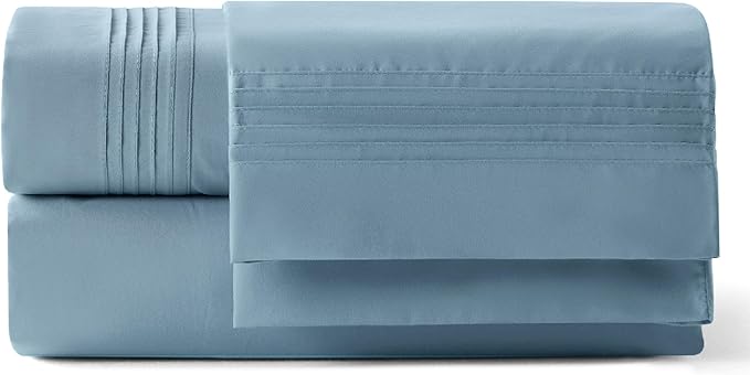 Bedsure Deep Pocket King Sheet Set - Fits Mattresses Up to 21 Inches Thick - 4 Piece GentleSoft Bed Sheets, Moisture Wicking, Soft & Cooling Bedsheet & Pillowcases, Easy & Secure Fit, Mineral Blue