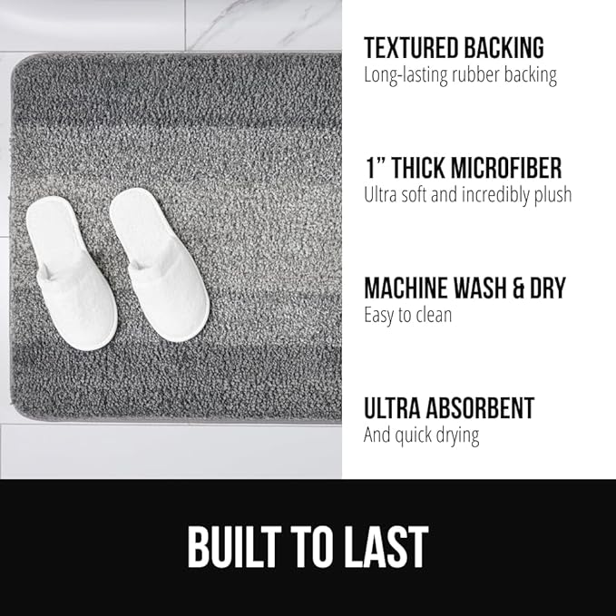 GORILLA GRIP Ultra Soft Plush Bathroom Rugs with Textured Rubber Backing, Absorbent Quick Dry Bath Mat, Machine Washable Shower Mats, Home Décor Accessories Bathmat Rug Essentials, 30 x 18 Grey