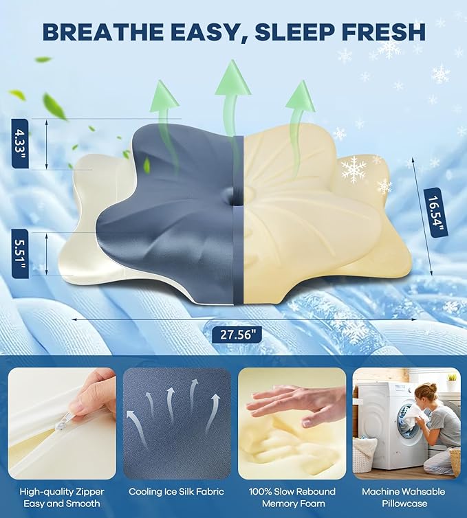 DONAMA Cervical Pillow for Neck and Shoulder,Contour Memory Foam Pillow,Ergonomic Neck Support Pillow for Side Back Stomach Sleepers with Pillowcase-King Size