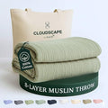 Cloud Scape Linen Extra Large 8 Layer Muslin Throw Blanket - 100% Cotton Gauze, Soft and Breathable, Winter Blanket for Couch, Sofa and Bed, Idea, 50x70, Sage Green