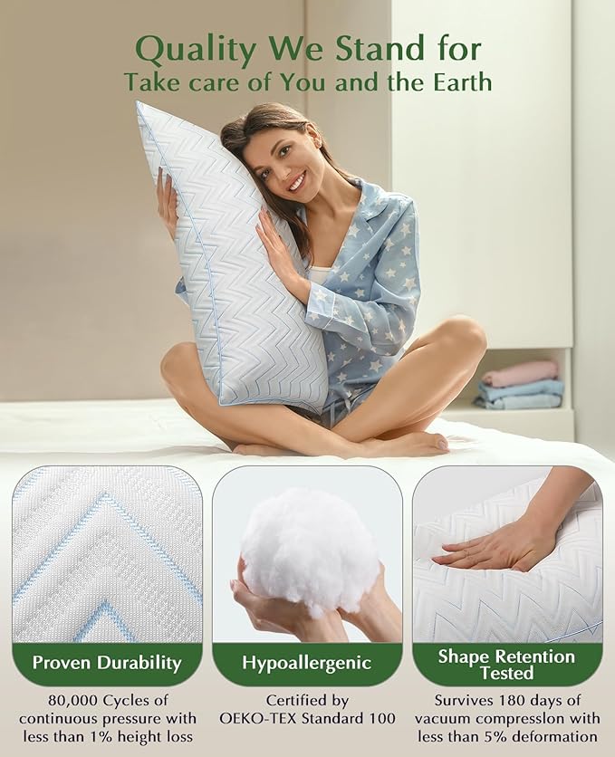 DIORIS Pillows Queen Size Set of 2 - Luxury Hotel Collection Bed Pillows for Sleeping, Breathable Medium Firm Down Alternative Microfiber Filled Pillows for Back, Stomach Sleepers