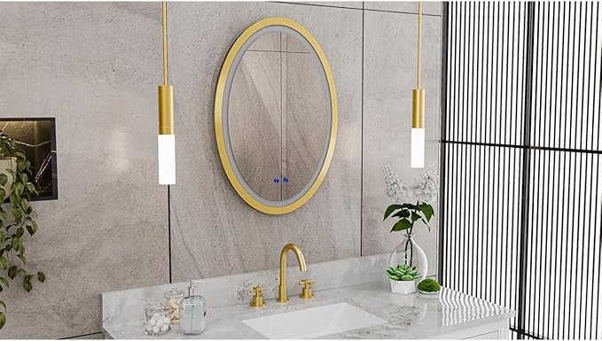 DreamLine Brilliance 28 in. H x 20 in. W Oval Light-up Mirror, Brushed Brass