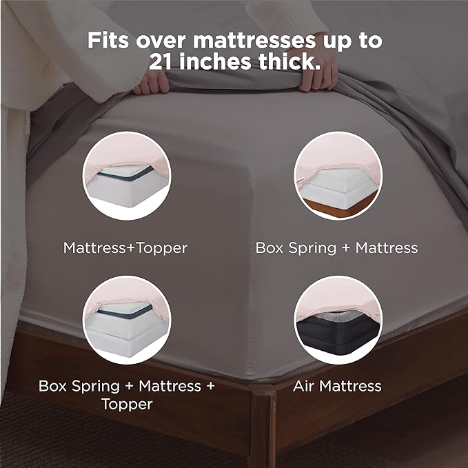 Bedsure Deep Pocket King Sheet Set - Fits Mattresses Up to 21 Inches Thick - 4 Piece GentleSoft Bed Sheets, Moisture Wicking, Soft & Cooling Bedsheet & Pillowcases, Easy & Secure Fit, Blush Pink