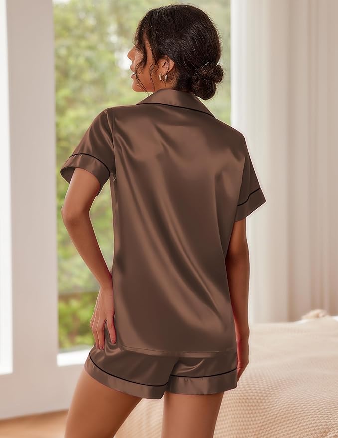 Ekouaer Pajamas for Women Set Silk Satin Pjs Shorts Sleepwear 2 Piece Loungewear S-XXL