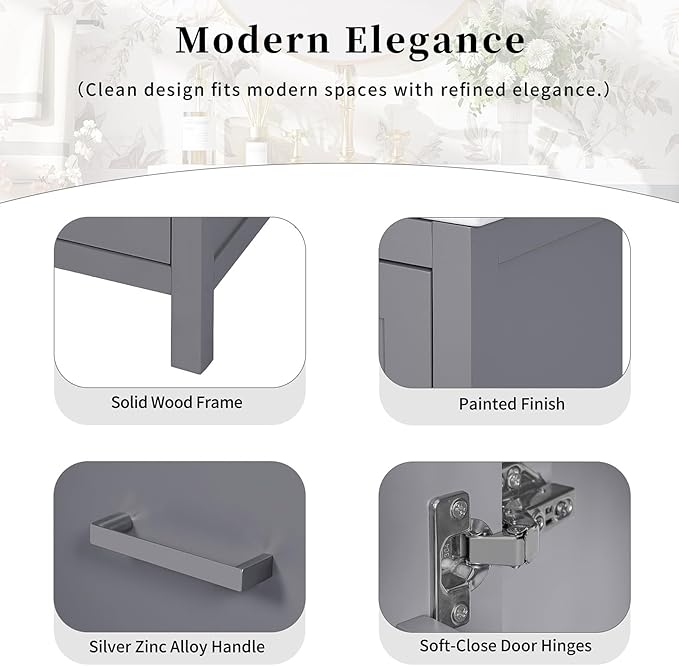 24" Bathroom Vanity with Sink Combo Set, Solid Wood Frame Bathroom Storage Cabinet with 2 Drawers and 1 Drawer, Double-layer Door Shelf, Soft Closing Cabinet Door with Organizer,Grey