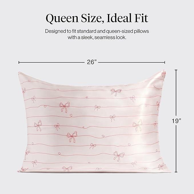 Kitsch Satin Pillowcase, Softer Than Silk Pillow Cases Queen, Cooling Pillow Covers, Satin Pillowcase w/Zipper for Hair, Skin & Quality Sleep, Wrinkle-Free & Smooth, Queen Size 19"x26" Striped Bows