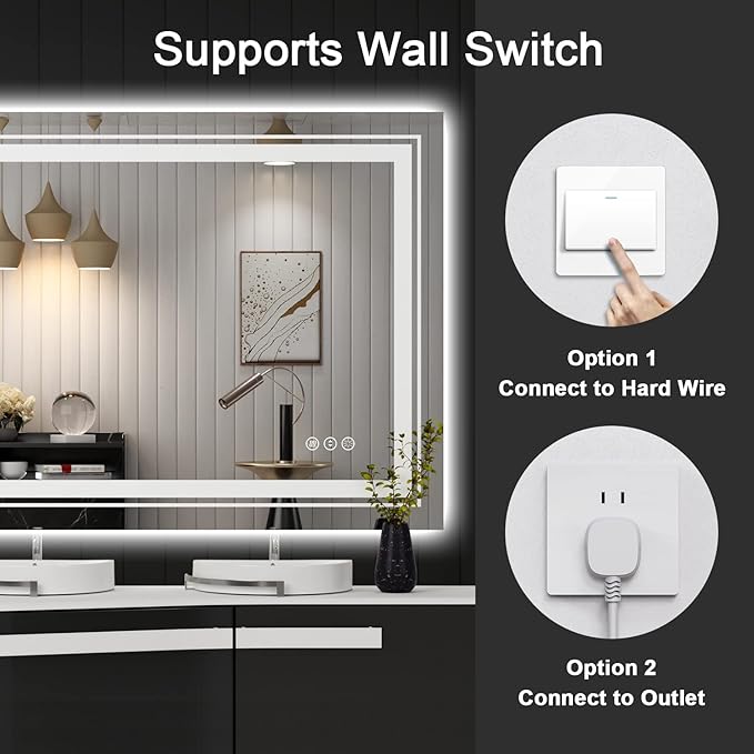 28x60 LED Bathroom Mirror with Front and Backlight, Dimmable Lighted Bathroom Vanity Mirror with Anti-Fog, Memory Function,Tempered Glass(Horizontal/Vertical)