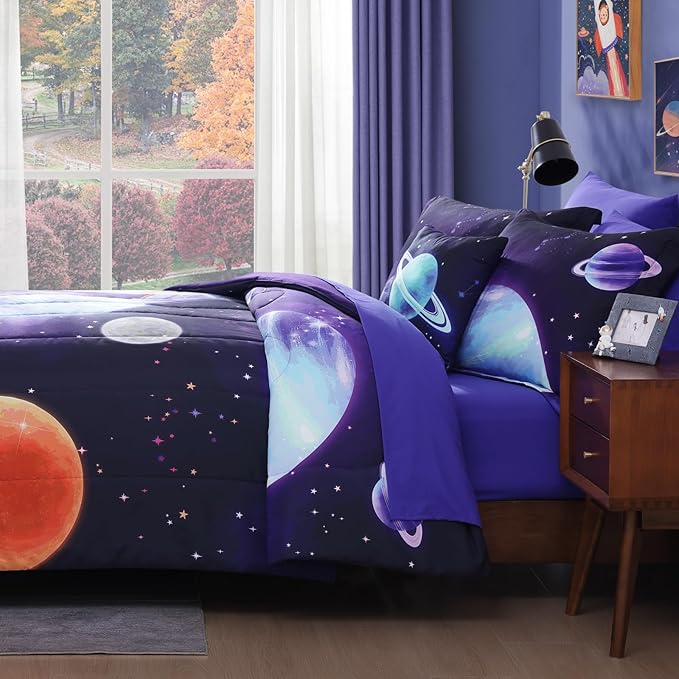 Kids Comforter Set Twin Size for Boys, Rocket Bedding Sets, 3 Pieces Bed in A Bag with 1 Comforter, 1 Decor Pillow, 1 Pillow Sham