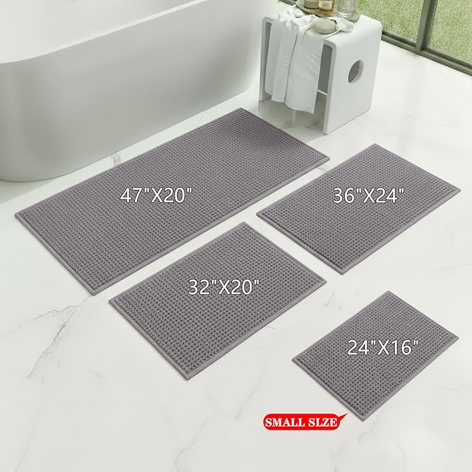 Bathroom Rugs Non Slip Washable, Super Absorbent Thin Bath Mat for Small Quick Dry Low Pile Bathroom Rug, (Light Gray, 32″x20″)