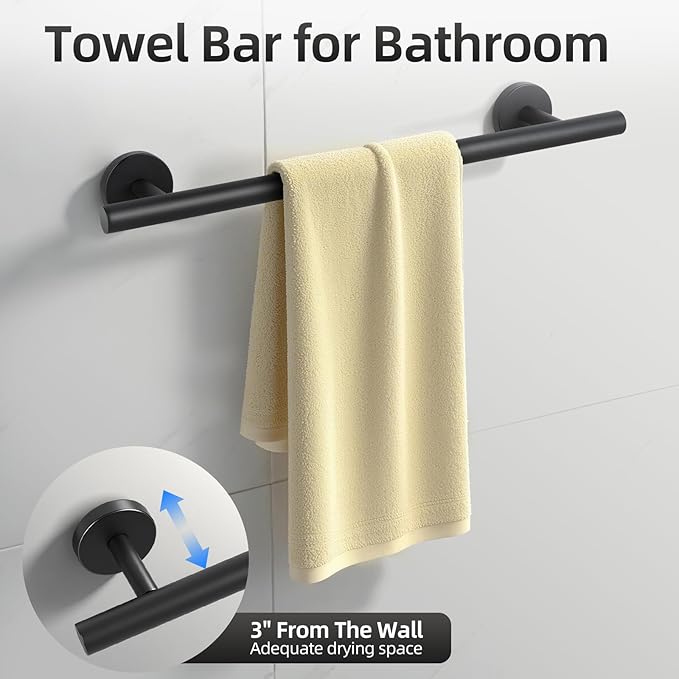 Matte Black Bathroom Hardware Set, Bathroom Towel Holder Bar Set 10 Pieces, SUS304 Stainless Steel Bathroom Towel Rack Set Wall Mounted-16 Inch Towel Bar, Toilet Paper Holder, Towel Hooks, Towel Ring