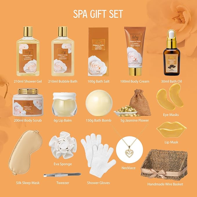 Christmas Gifts for Women - 18Pcs Vanilla Bath and Body Gift Basket Set for Women Spa Gift Baskets Spa Kit | Perfect Gifts for Valentines, Mothers Day, Birthday Gifts, Self Skin Care Gift Sets for Her