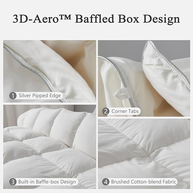 DWR Heavyweight Down Feather Fibers Comforter California King, Ultra-Soft Cotton Blend Fabric 68oz, Thick Winter Warm Duvet Insert for Cold Weather or Sleeper (104x96, White)