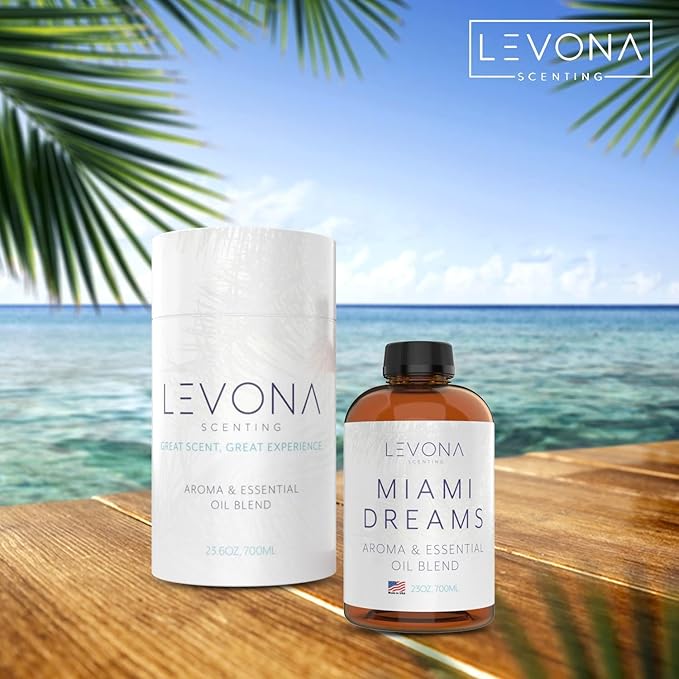 Levona Scent Essential Oil - Fresh Aroma for Home, Office, Hotel & Spa, Perfect in Humidifiers and Diffusers, Luxury Fragrance, with Bergamot, Pine, Rose, Earthy Notes - 700ml/ 23 fl oz, Miami Dreams