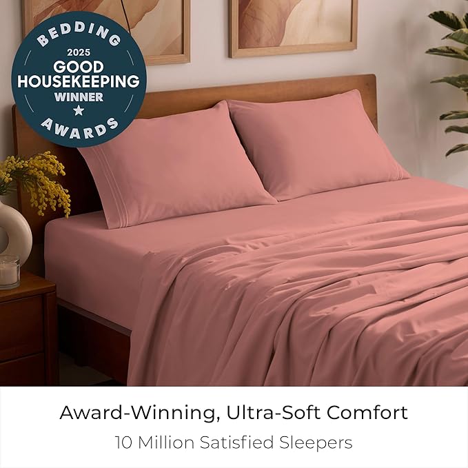 Mellanni Queen Sheets Set - 4 PC Iconic Collection Bedding - Hotel Luxury, Extra Soft, Cooling Bed Sheets - Wrinkle, Fade, Stain Resistant (Queen, Coral)