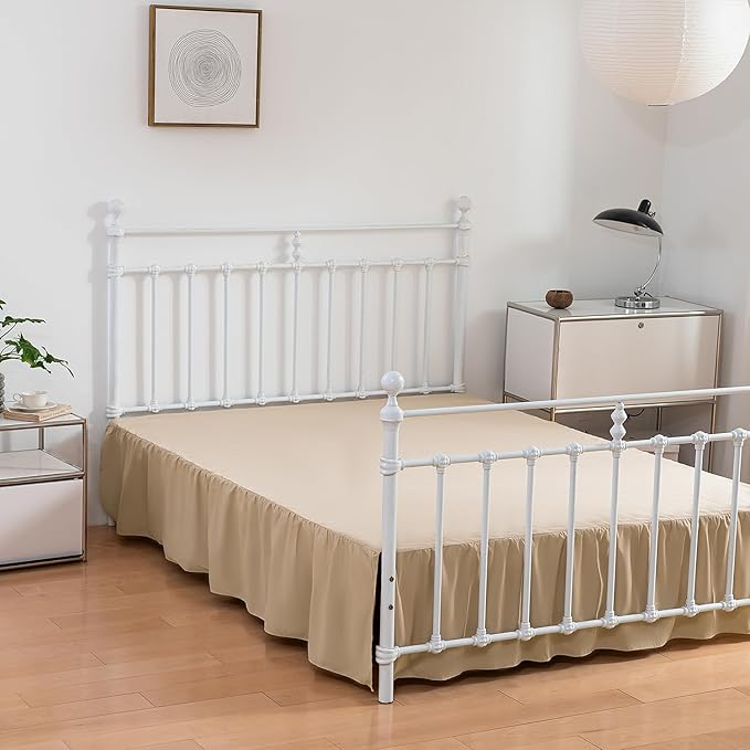 Bed Skirt Twin Size Ruffled Bed Skirt with Split Corners, 12 Inch Drop Dust Ruffle Bed Skirt with Platform, Twin,12 Inch, Light Camel