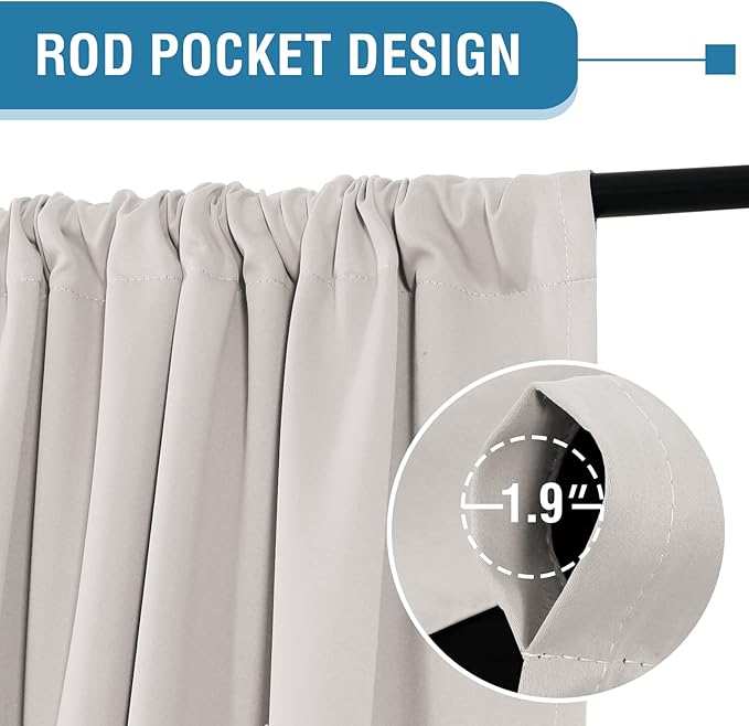H.VERSAILTEX 100% Blackout Curtains for Bedroom Thermal Insulated Curtains & Drapes Blackout Curtains 84 Inches Long Rod Pocket Curtains for Living Room with Black Liner 2 Panels Set, Pumice Stone
