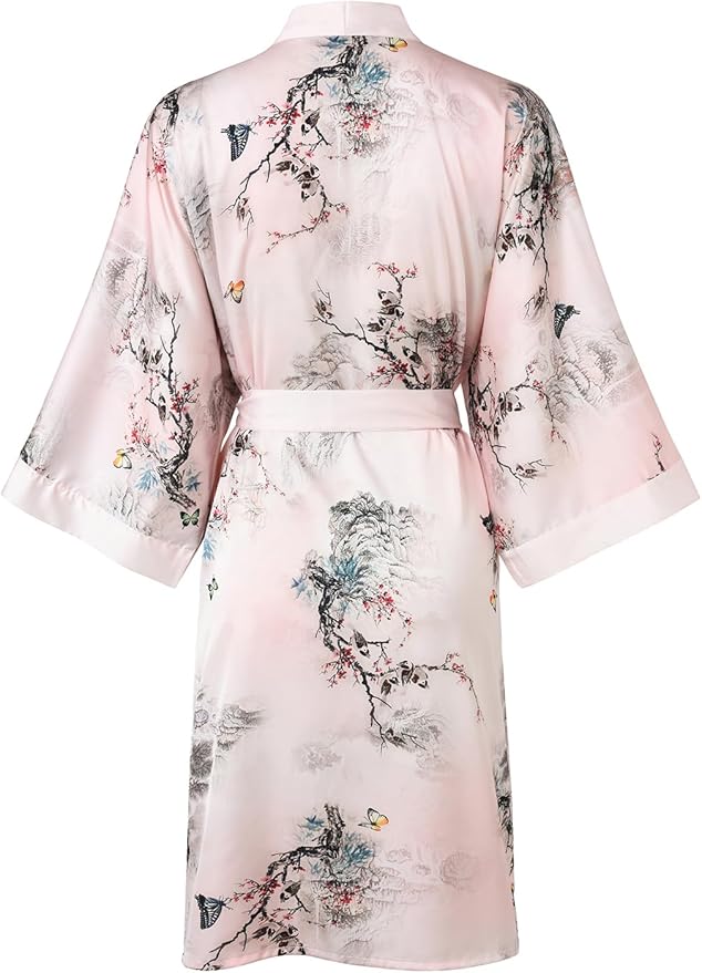 Ledamon Women's Kimono Short Robe for Women - Pocket Floral Bathrobe Nightgown