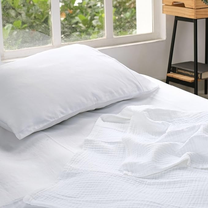 Salt Earth 100% Cotton Muslin Blanket, Gauze Blanket 80"X90" Queen, 4 Layered for Couch, Bed, Living Room, Home, Lightweight & All Seasons Blankets & Throws, Easy wash,Nature & Skin Friendly(White)