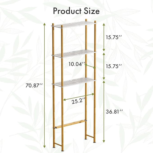 AmazerBath Bamboo Over The Toilet Storage Shelf, Bathroom Storage Organizer Rack, 3-Tier Bathroom Shelves Space Saver, White and Natural Color