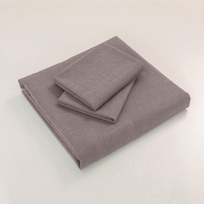JIYUAN 100% Washed Cotton Duvet Cover Set 3 Pieces Full, 1 Duvet Cover 80x90 Inches(Comforter Not Included) and 2 Pillowcases,Linen Feel Bedding Set Comfy and Breathable, Heathered Mauve Brown